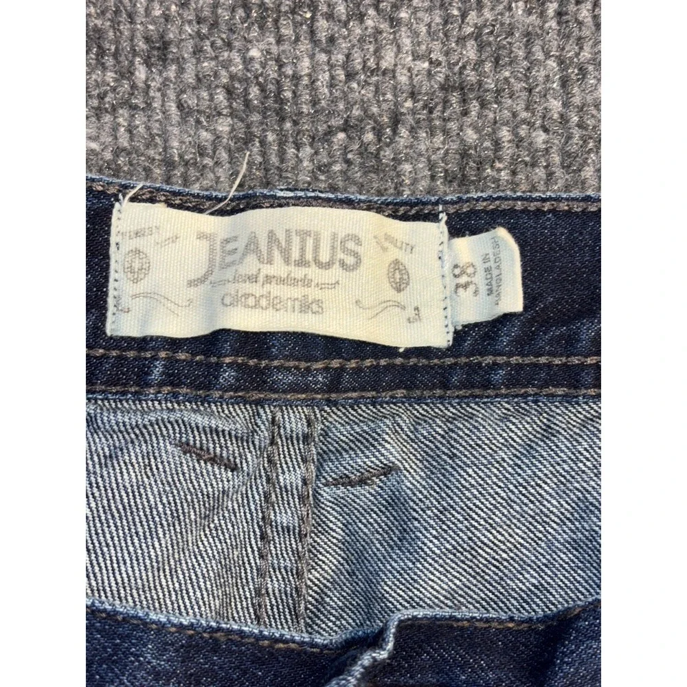 JEANIUS Akademiks Jeans Men 38 Blue Denim Stitch Distressed Stretch Straight Leg